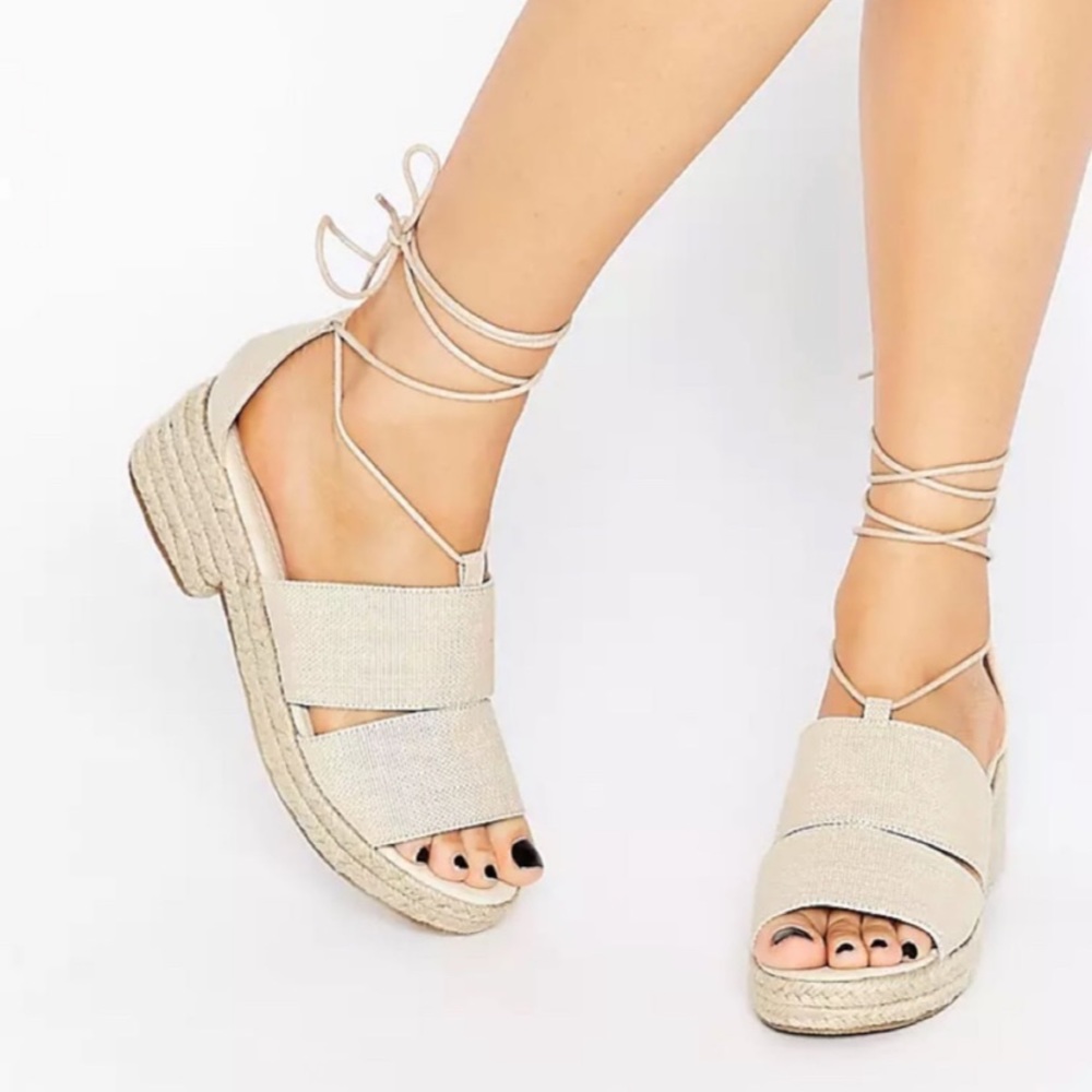ASOS Beige Ticker Tie Leg Espadrille